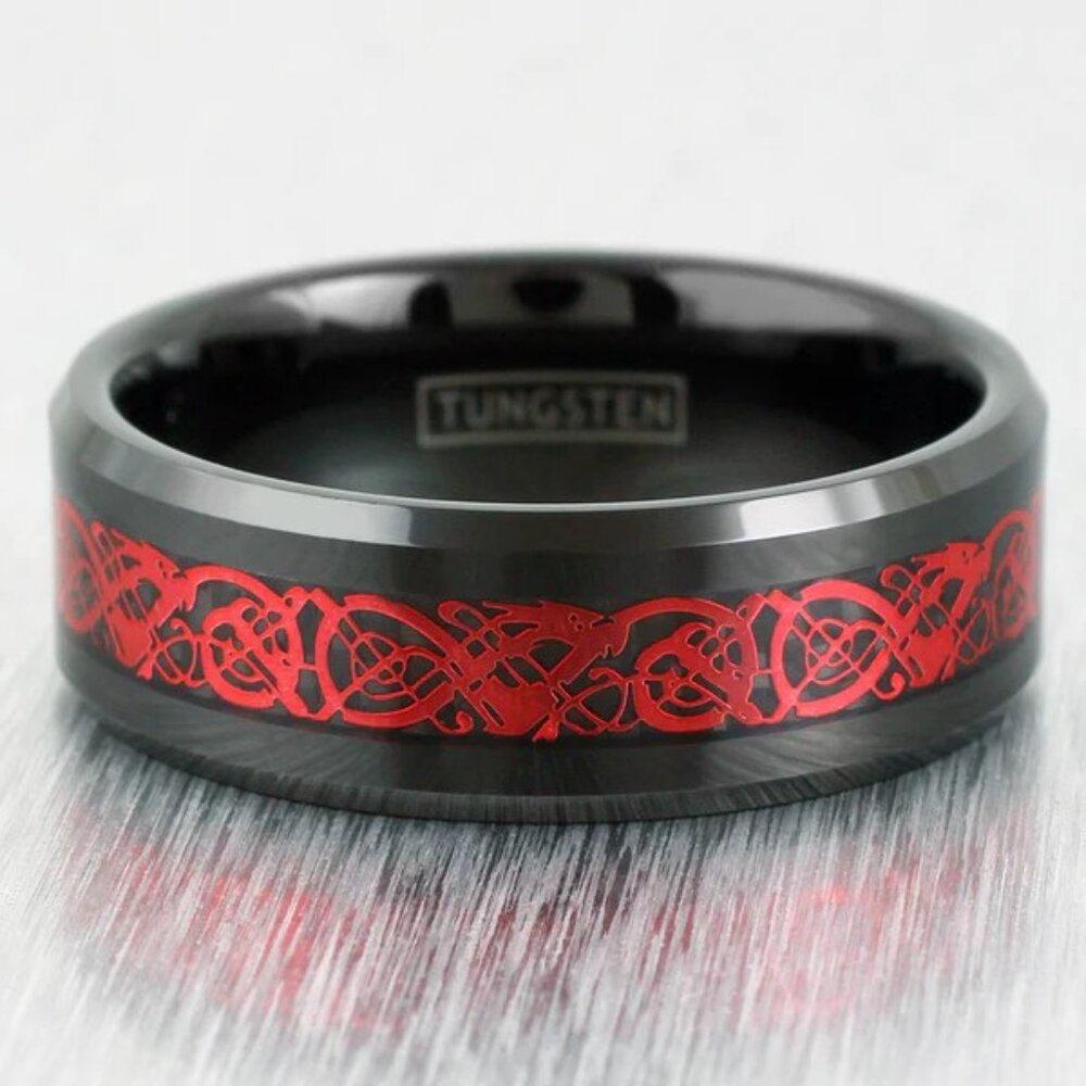 Scintillating Black Tungsten Ring With Ruby Red C… - image 5